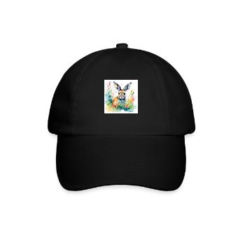 Hase farbig - Baseballkappe - Schwarz/Schwarz - Vorne