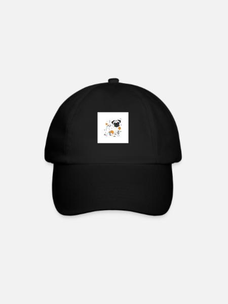 Mops Design - Baseballkappe - Schwarz/Schwarz