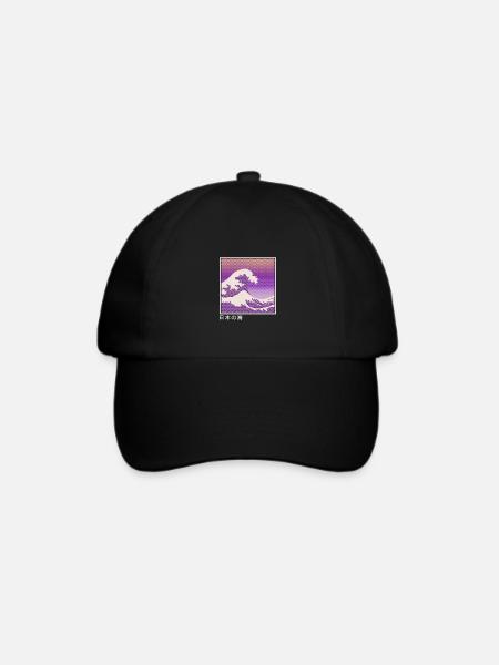 Große Welle Kanagawa Japanische Vaporwave Ästhetik - Baseballkappe - Schwarz/Schwarz