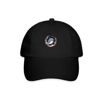 Niedlicher Wal Blumen Blauwal für einen Orca - Baseballkappe - Schwarz/Schwarz - Vorne
