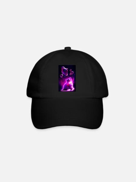 Space Bubble Kitty - Baseballkappe - Schwarz/Schwarz