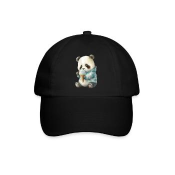 Panda - Eis essen - Baseballkappe - Schwarz/Schwarz - Vorne
