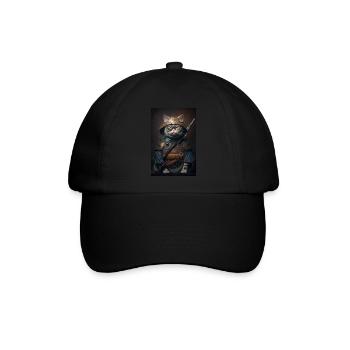 Samurai Katze Cat Cool Japan Krieger - Baseballkappe - Schwarz/Schwarz - Vorne