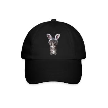 Katze mit Hasenohren - Baseballkappe - Schwarz/Schwarz - Vorne