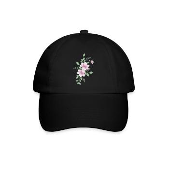 Weiße rosa Blume - Baseballkappe - Schwarz/Schwarz - Vorne