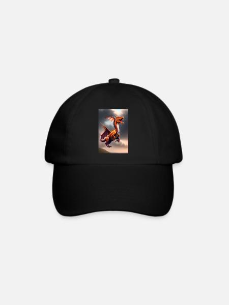 Drache überfliegt Fantasywelt - Baseballkappe - Schwarz/Schwarz
