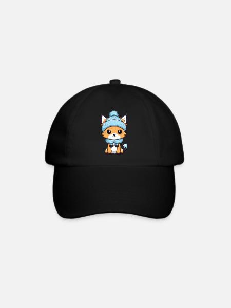 Fuchs Winter Comic - Baseballkappe - Schwarz/Schwarz