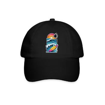 Surfen Strand Palme Sonnenschein Urlaub - Baseballkappe - Schwarz/Schwarz - Vorne