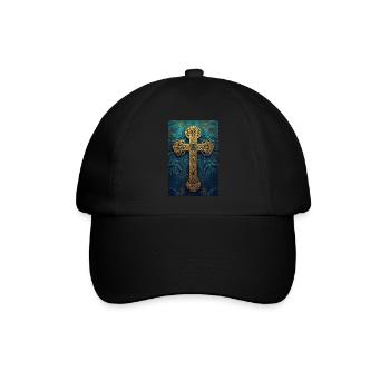 Verziertes goldenes keltisches Kreuz - Baseballkappe - Schwarz/Schwarz - Vorne