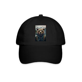 Cooler Wanderbär Entdecker - Baseballkappe - Schwarz/Schwarz - Vorne