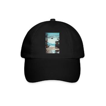 Japanische Zugüberfahrt am Meer - Baseballkappe - Schwarz/Schwarz - Vorne