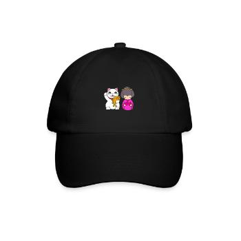 Maneki Neko Japan Glücksbringer - Baseballkappe - Schwarz/Schwarz - Vorne