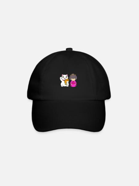 Maneki Neko Japan Glücksbringer - Baseballkappe - Schwarz/Schwarz