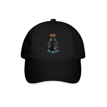 Porträt einer eleganten Katze: Diva du Miaou - Baseballkappe - Schwarz/Schwarz - Vorne