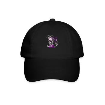 Skelett Punk Irokesen Anarchie Mittelfinger Viol - Baseballkappe - Schwarz/Schwarz - Vorne