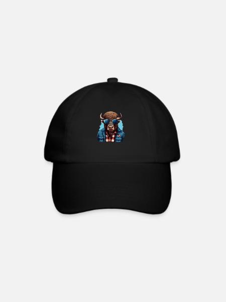 Amerikanischer Bison im Streetstyle-Stil - Baseballkappe - Schwarz/Schwarz