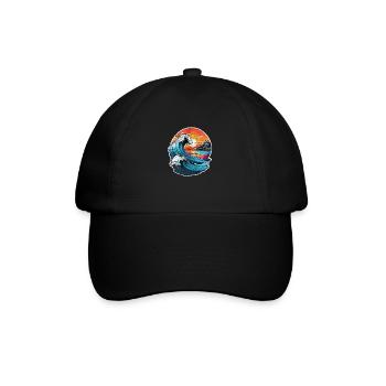 Welle - Sommer - Urlaub - Jahrgang - Baseballkappe - Schwarz/Schwarz - Vorne