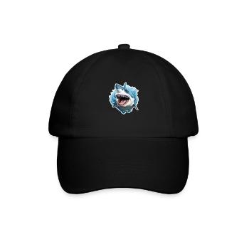 Hai im Ozean - Baseballkappe - Schwarz/Schwarz - Vorne