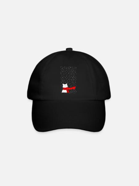 Schneekatze (weiß) - Baseballkappe - Schwarz/Schwarz