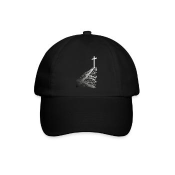 Weißes Kreuz mit Schatten - Baseballkappe - Schwarz/Schwarz - Vorne