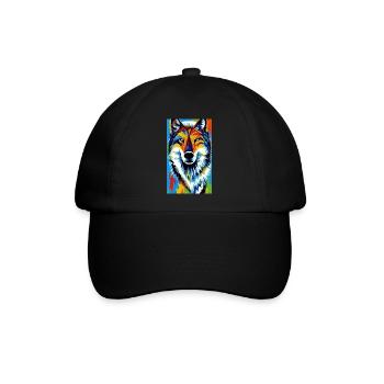 Wolf | Raubtier | Hund | Mystisch - Baseballkappe - Schwarz/Schwarz - Vorne