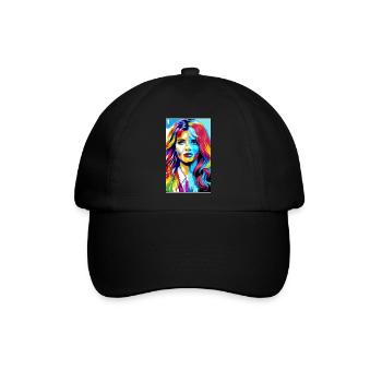 Frau | Gesicht | Mädchen | Anime - Baseballkappe - Schwarz/Schwarz - Vorne