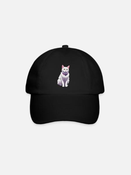 Weiße Katze mit lila Halsband - Baseballkappe - Schwarz/Schwarz