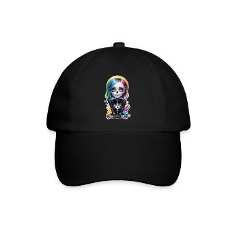 Halloween - Rock & Regenbogen - Baseballkappe - Schwarz/Schwarz - Vorne