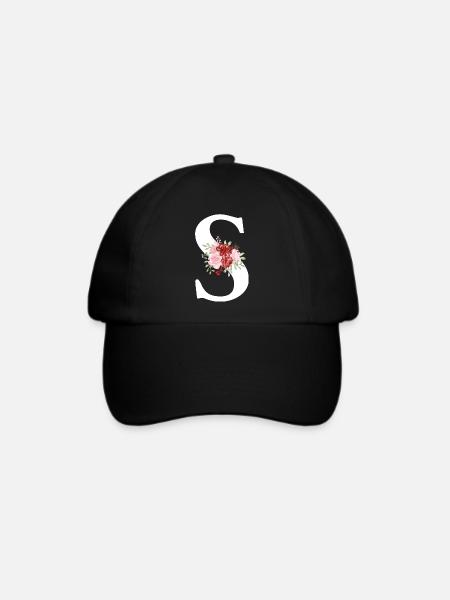 Roter Blumenbuchstabe S - Baseballkappe - Schwarz/Schwarz