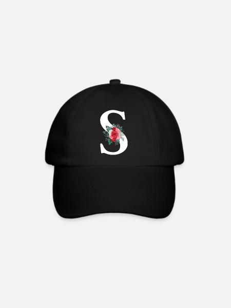 Roter Blumenbuchstabe S - Baseballkappe - Schwarz/Schwarz