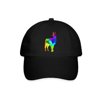 Alpaka Regenbogen Tiere Polygon - Baseballkappe - Schwarz/Schwarz - Vorne