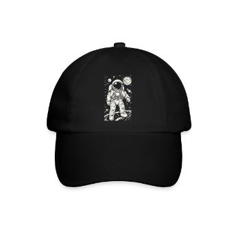 Astronaut auf dem Mars mit Sternen und Planeten - Baseballkappe - Schwarz/Schwarz - Vorne