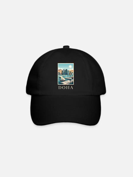 Doha Waterfront Cityscape Katar Reiseplakat - Baseballkappe - Schwarz/Schwarz