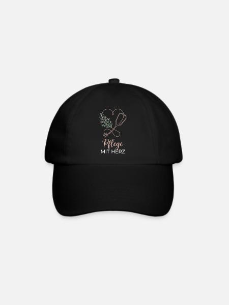 Pflege mit Herz Floral - Baseballkappe - Schwarz/Schwarz
