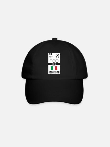 Bordkarte für Rom, Italien - FCO Flugticket - Baseballkappe - Schwarz/Schwarz