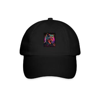 Retro Futuristic Synthwave Fox - Baseballkappe - Schwarz/Schwarz - Vorne