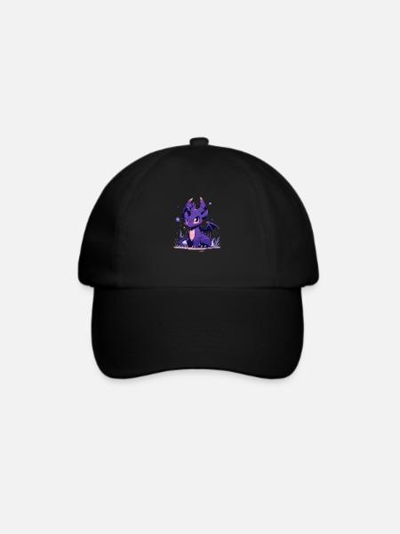 Süßer Wütender Violetter Drache - Cartoon T-Shirt - Baseballkappe - Schwarz/Schwarz