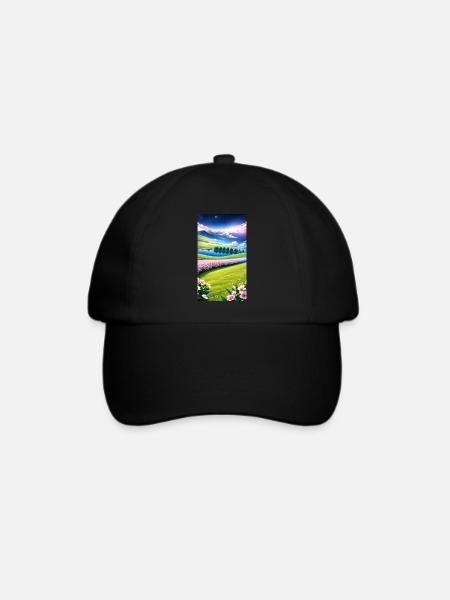 Landschaft mit 4 Bereichen, Generative KI - Baseballkappe - Schwarz/Schwarz