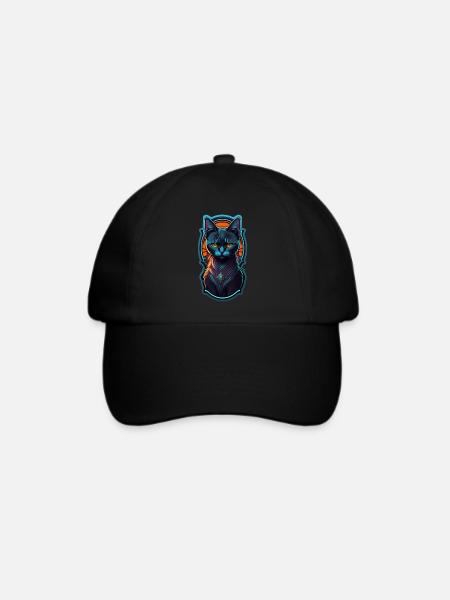 Schwarzes Kätzchen und Neonlicht - Baseballkappe - Schwarz/Schwarz