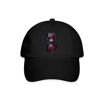 Cyborg Weiblicher Ninja Rotes Kanji - Baseballkappe - Schwarz/Schwarz - Vorne