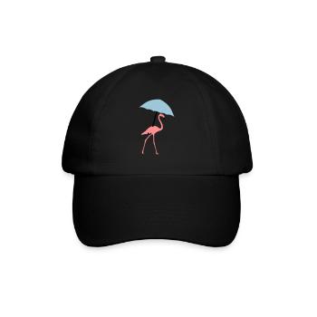 Flamingo mit Regenschirm oder Sonnenschirm - Baseballkappe - Schwarz/Schwarz - Vorne
