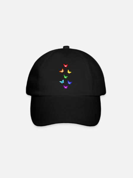 rainbow butterflies; Regenbogen-Schmetterlinge - Baseballkappe - Schwarz/Schwarz