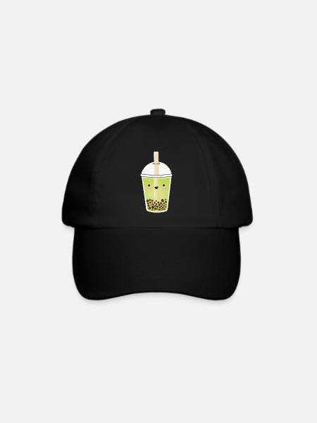 Grüner Matcha Bubble Tea Kawaii - Baseballkappe - Schwarz/Schwarz