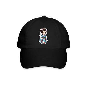 Japanerin im Kimono - Japan - Manga - Baseballkappe - Schwarz/Schwarz - Vorne