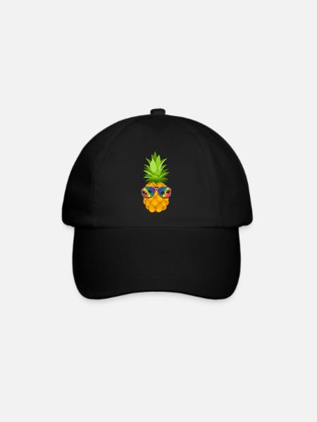 Blume Ananas mit Sonnenbrille Hawaii - Baseballkappe - Schwarz/Schwarz