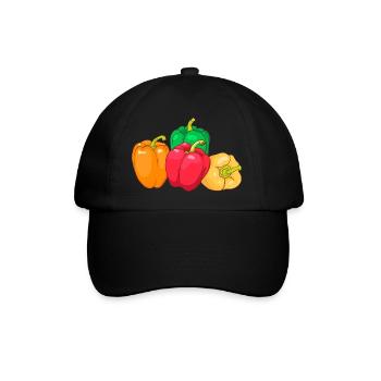 Gelbe Rote Grüne Orange Paprikaschoten Paprika - Baseballkappe - Schwarz/Schwarz - Vorne