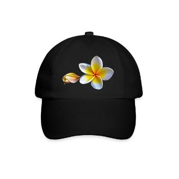 Weisse plumeria oder Frangipani Blume - Baseballkappe - Schwarz/Schwarz - Vorne