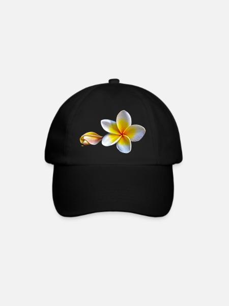 Weisse plumeria oder Frangipani Blume - Baseballkappe - Schwarz/Schwarz