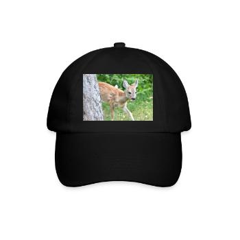 Deer Fawn (Capreolus capreolus, Reh, Kitz, Rehkitz - Baseballkappe - Schwarz/Schwarz - Vorne