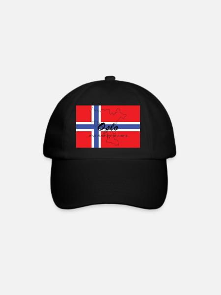 Oslo - Hauptstadt mit GPS & Flagge - Baseballkappe - Schwarz/Schwarz